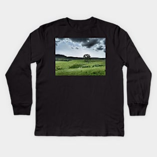 The contrast of midday -  farmland near Crieff, west perthshire, Scotland, UK Kids Long Sleeve T-Shirt